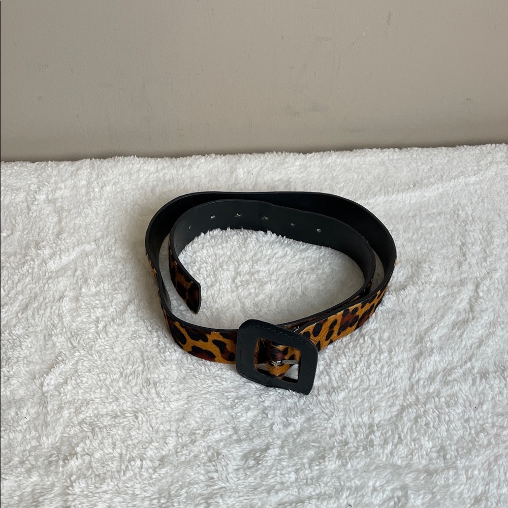 Satinato Preium Collection Leopard Calf Hair Women's Belt with Black Buckle